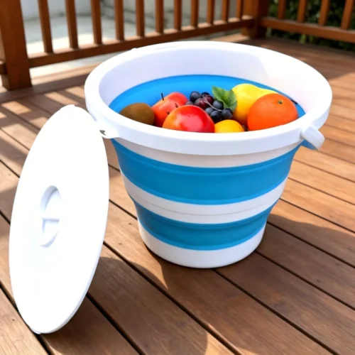 15l folding round bucket with lid(5)