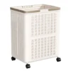 60l collapsible ventilated laundry basket with rolling silent wheels pp clothes storage basket