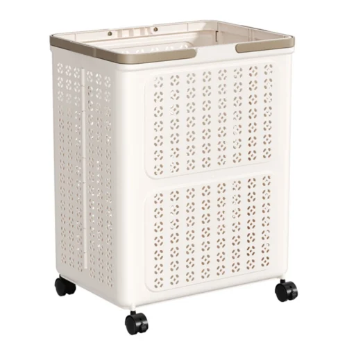 60l collapsible ventilated laundry basket with rolling silent wheels pp clothes storage basket