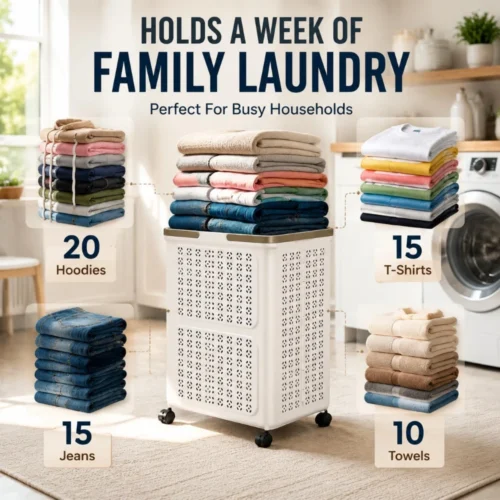 60l collapsible ventilated laundry basket with rolling silent wheels pp clothes storage basket