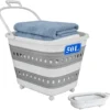 50l foldable ventilated shopping basket with handle & rolling wheels pp portable grocery storage basket
