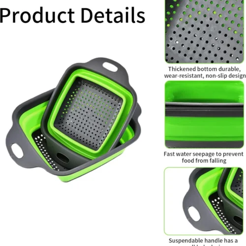foldable pp tpr colander square collapsible drain strainer basket with dual side handles