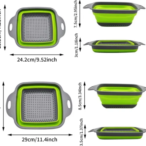 foldable pp tpr colander square collapsible drain strainer basket with dual side handles