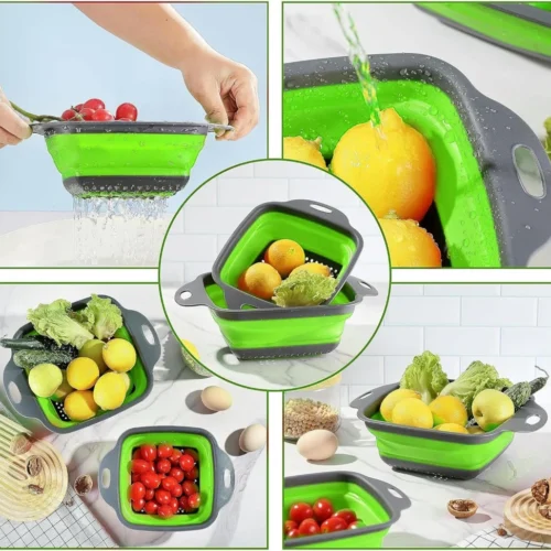 foldable pp tpr colander square collapsible drain strainer basket with dual side handles