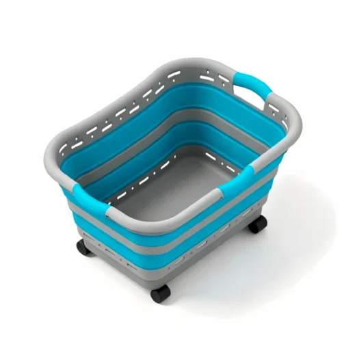 60L collapsible laundry basket with wheels for wholesale supermarket stock and home storage