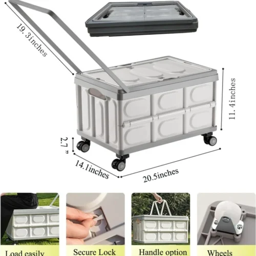 foldable wheeled plastic storage box portable organizer container with dual handle options transparent flip top