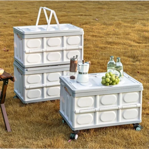 foldable wheeled plastic storage box portable organizer container with dual handle options transparent flip top